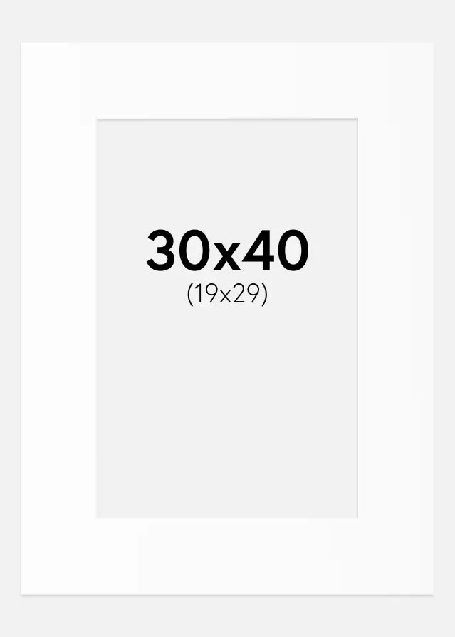 Passepartout Weiß Standard (weißer Kern) 30x40 cm (19x29)