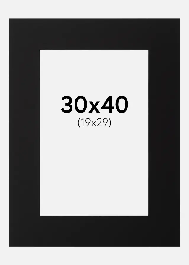 Passepartout Schwarz (schwarzer Kern) 30x40 cm (19x29)